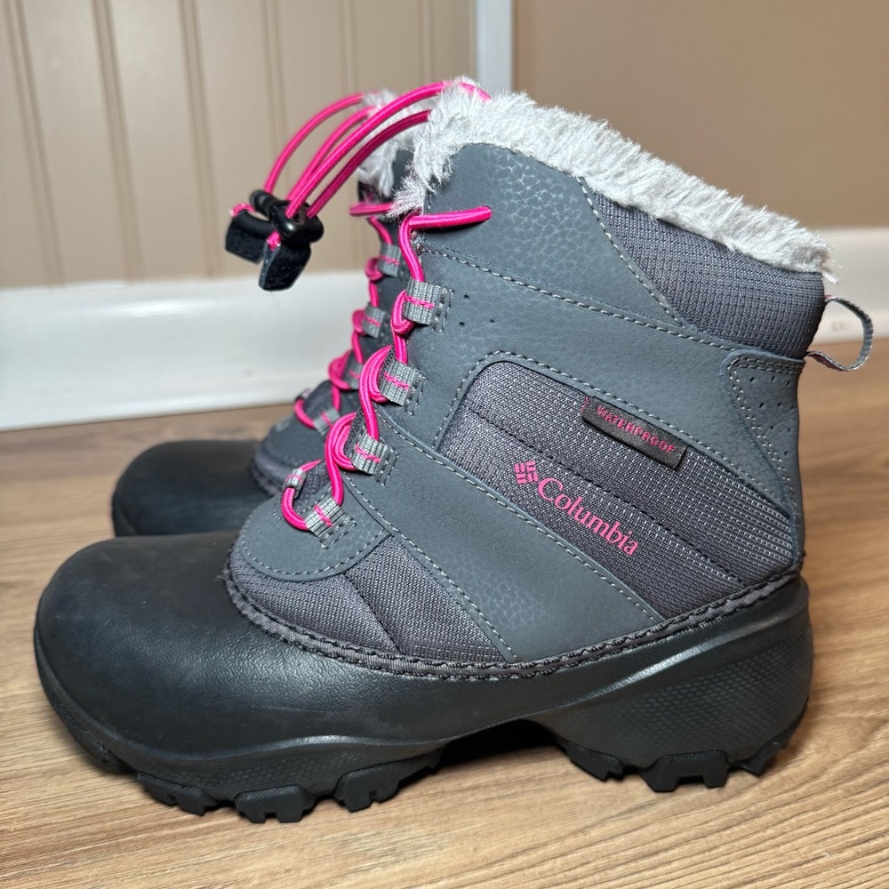 Columbia Rope Tow Waterproof Winter‎ Snow Boots Grey Pink Size 3 Youth Kids - Picture 3 of 7